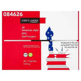 Chefs Larder 48 American Style 80% Beef Burgers 5.42kg  Adomoo